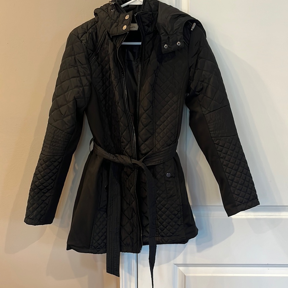 Black Mid Thigh winter coat with hood